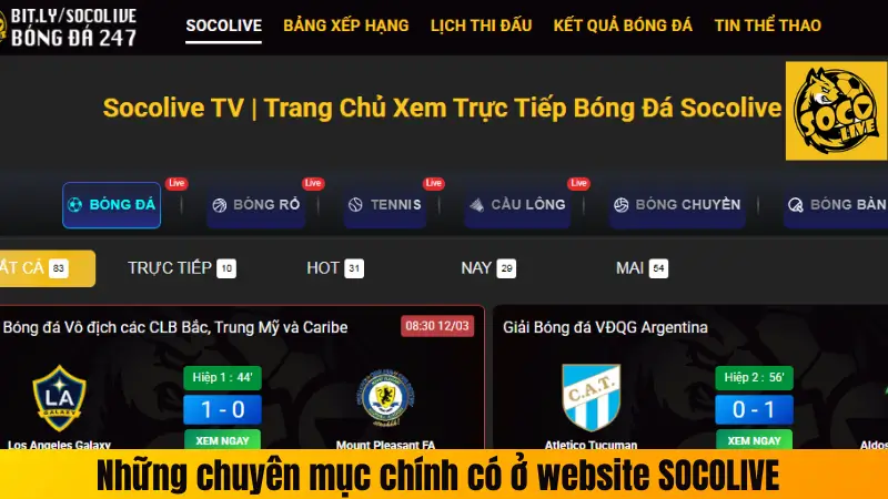 Những chuyên mục chính có ở website SOCOLIVE